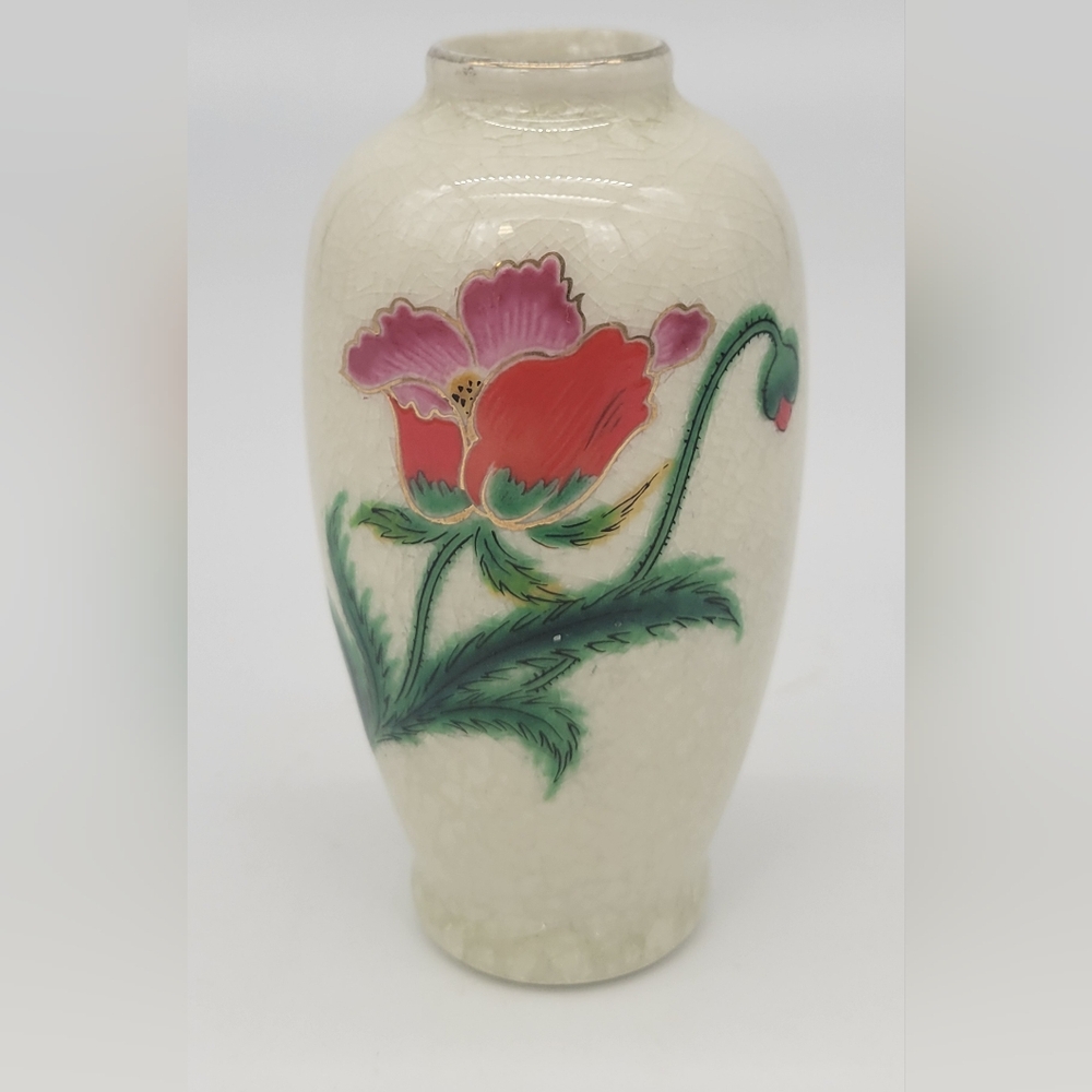 Vintage Japanese Homco Ceramic Crackle Mini Floral Bud Vase  4” w/Sticker